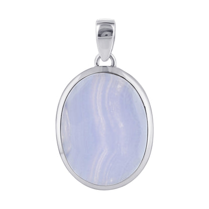 Natural Blue Lace Agate Oval Pendant in Sterling Silver Healing Crystal Jewelry for Meditation & Energy - GP325