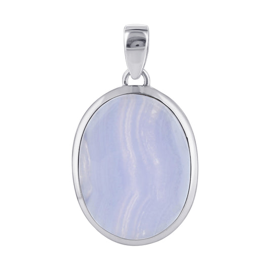 Natural Blue Lace Agate Oval Pendant in Sterling Silver Healing Crystal Jewelry for Meditation & Energy - GP325