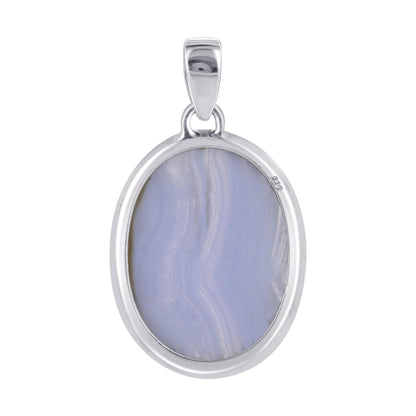 Natural Blue Lace Agate Oval Pendant in Sterling Silver Healing Crystal Jewelry for Meditation & Energy - GP325