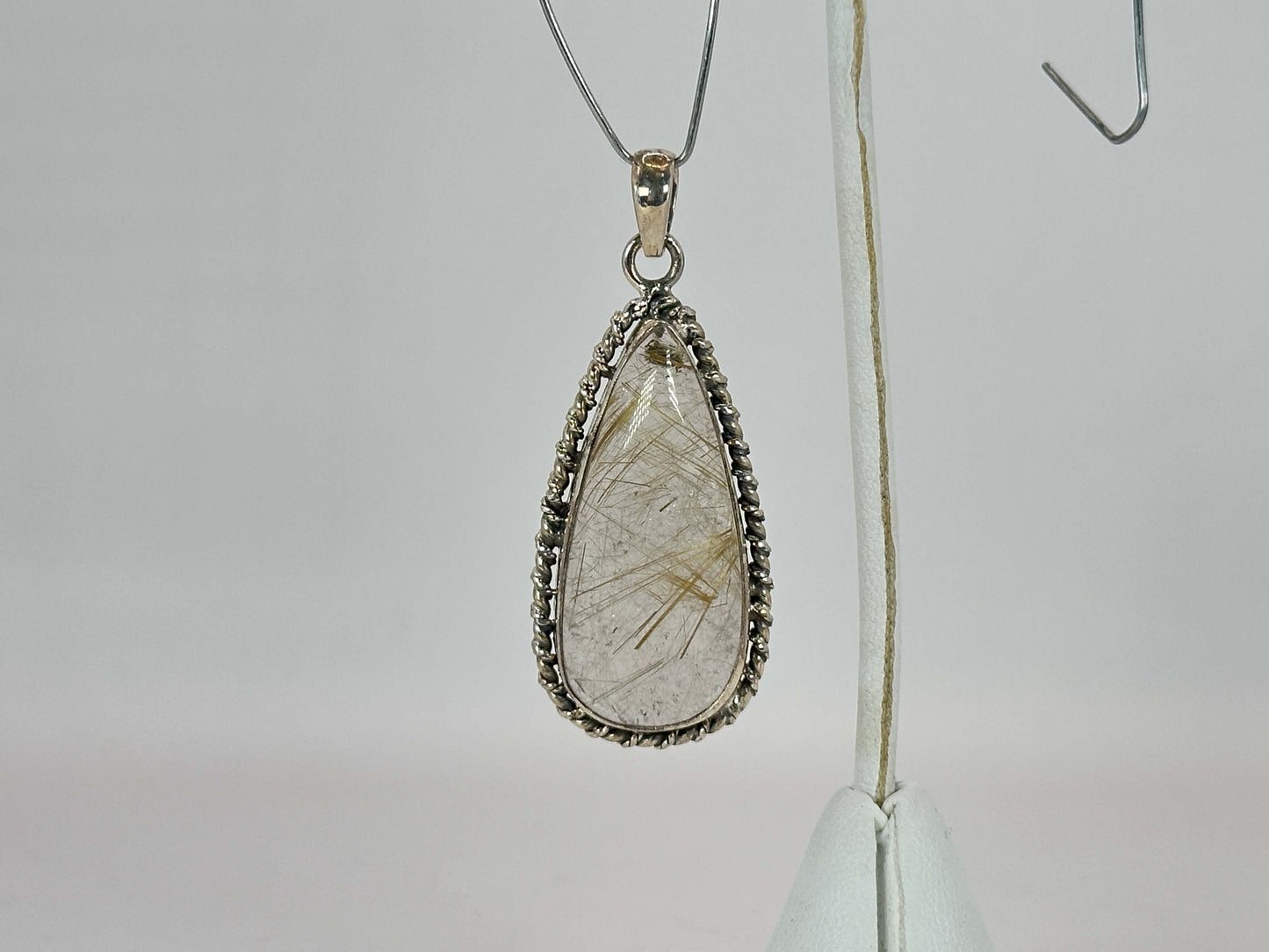 Golden Rutilated Quartz Teardrop Pendant in 925 Sterling Silver Natural Rutile Gemstone Jewelry - GP331