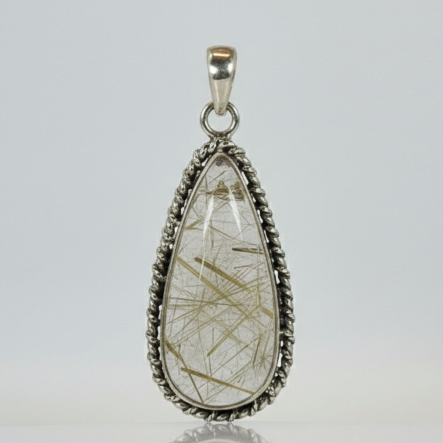 Golden Rutilated Quartz Teardrop Pendant in 925 Sterling Silver Natural Rutile Gemstone Jewelry - GP331