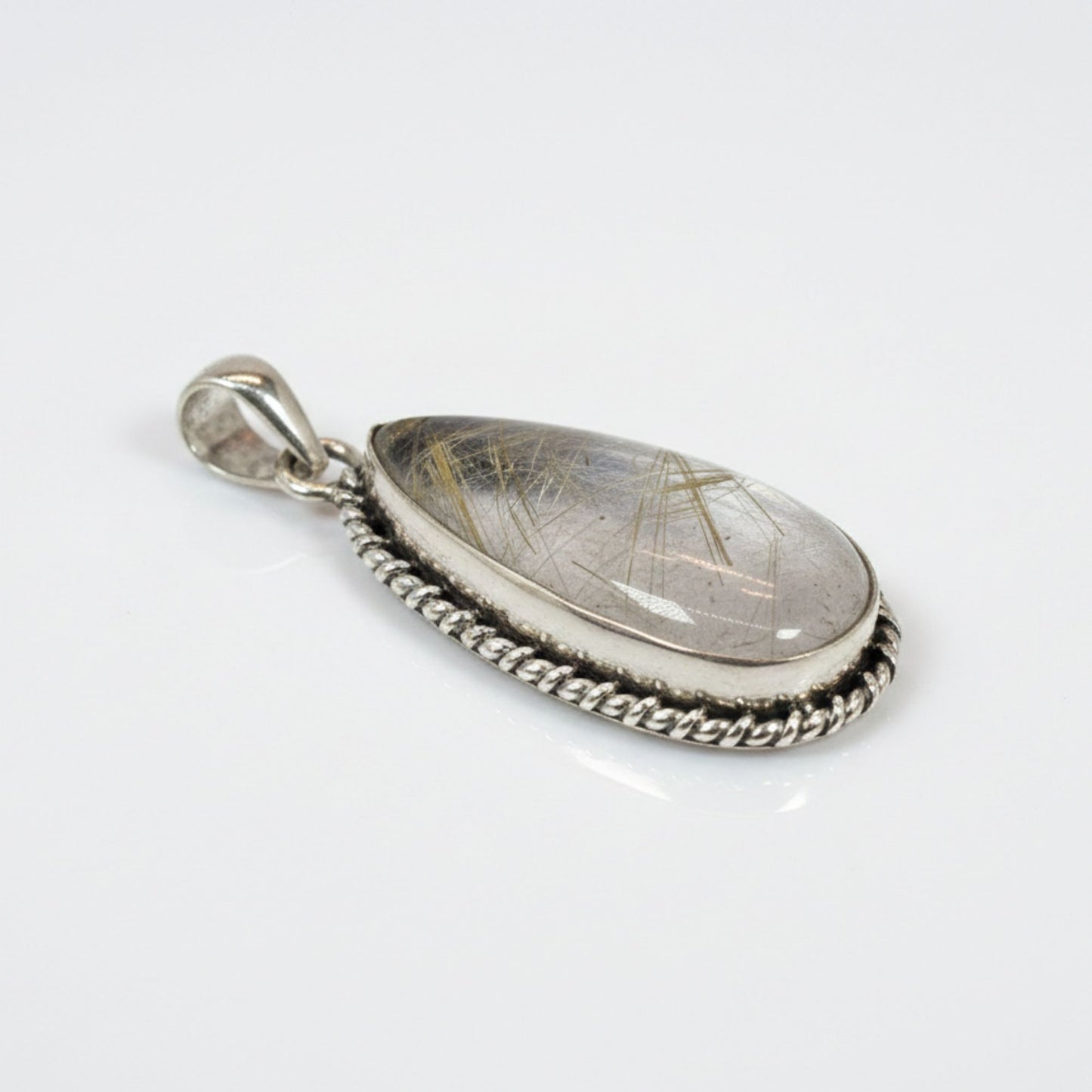 Golden Rutilated Quartz Teardrop Pendant in 925 Sterling Silver Natural Rutile Gemstone Jewelry - GP331