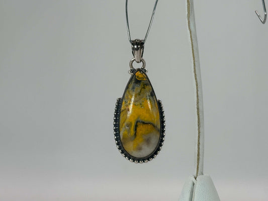 Bumble Bee Jasper Teardrop Pendant in 925 Sterling Silver Natural Yellow Black Jasper Gemstone Necklace - GP335