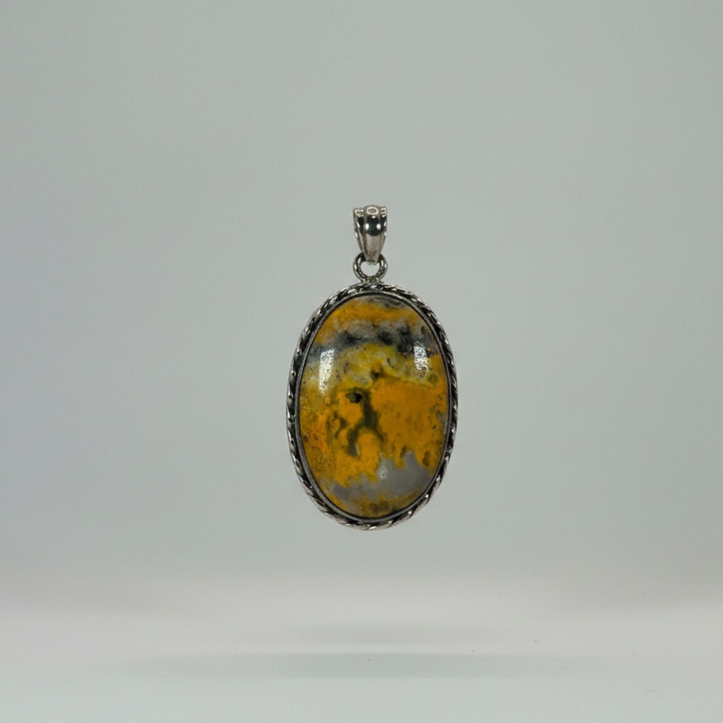 Bumble Bee Jasper Oval Pendant in 925 Sterling Silver Natural Yellow Black Jasper Gemstone Necklace - GP336