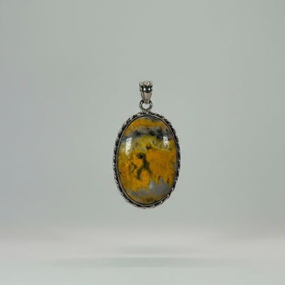 Bumble Bee Jasper Oval Pendant in 925 Sterling Silver Natural Yellow Black Jasper Gemstone Necklace - GP336