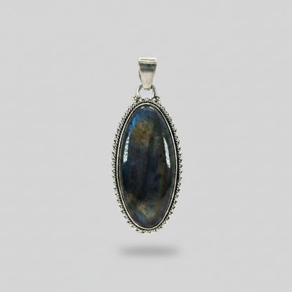 Labradorite Oval Pendant in 925 Sterling Silver Natural Blue Flash Labradorite Gemstone Necklace - GP337