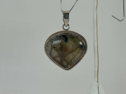 Labradorite Heart Pendant in 925 Sterling Silver Natural Flash Labradorite Gemstone Necklace - GP338