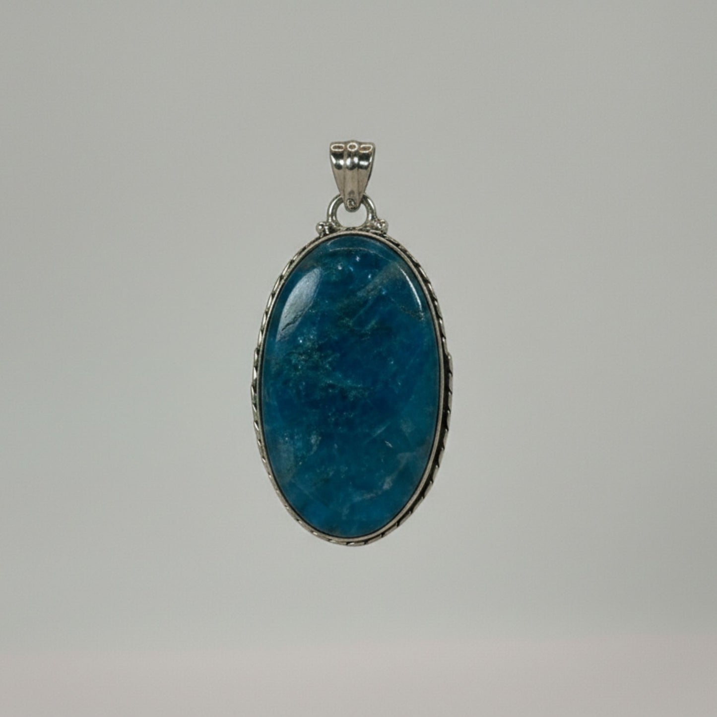 Blue Apatite Pendant 925 Sterling Silver Handcrafted Oval Gemstone Statement Piece - GP342