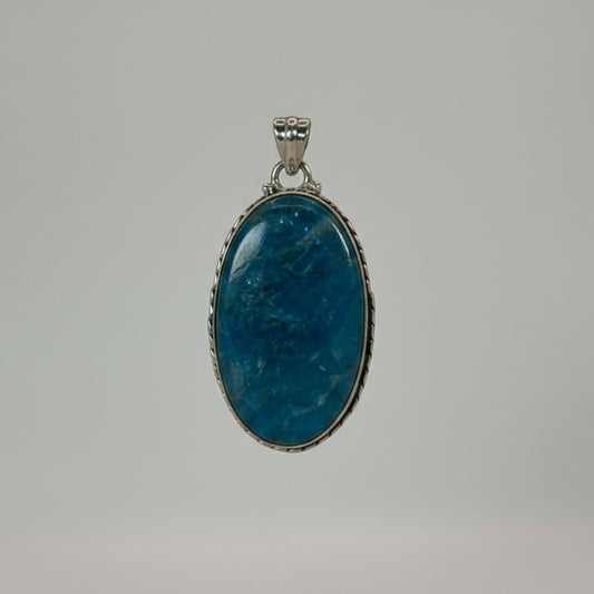 Blue Apatite Pendant 925 Sterling Silver Handcrafted Oval Gemstone Statement Piece - GP342