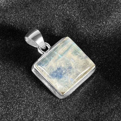 Rainbow Moonstone Pendant Necklace in 925 Sterling Silver Iridescent Gemstone Jewelry - GP345
