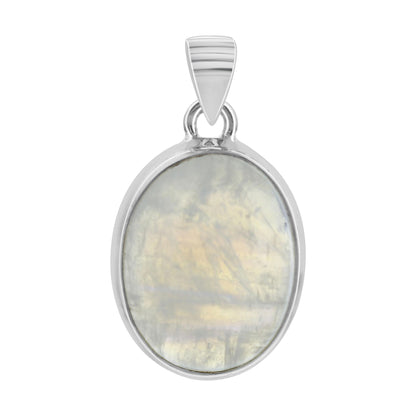 Rainbow Moonstone Pendant Necklace in 925 Sterling Silver Iridescent Gemstone Jewelry - GP345