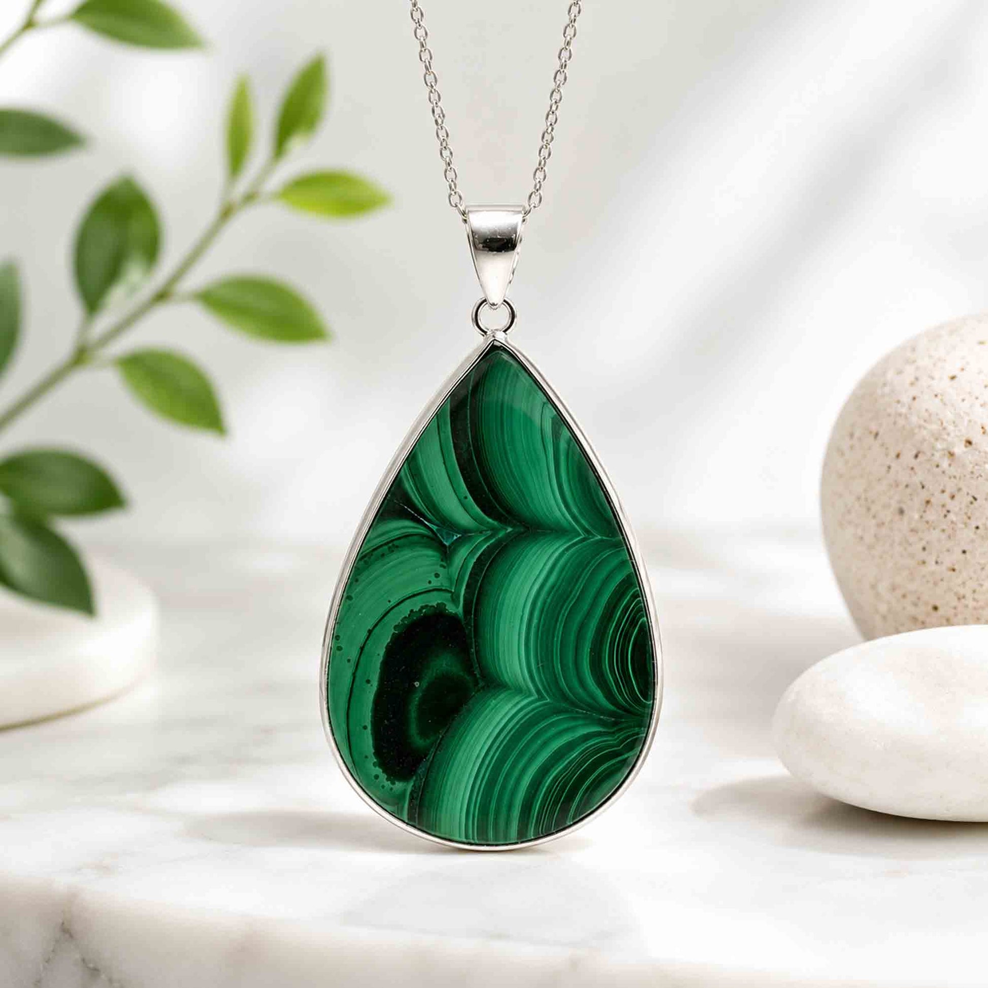 Malachite Teardrop Pendant with Stainless Steel - Gem Avenue Retail