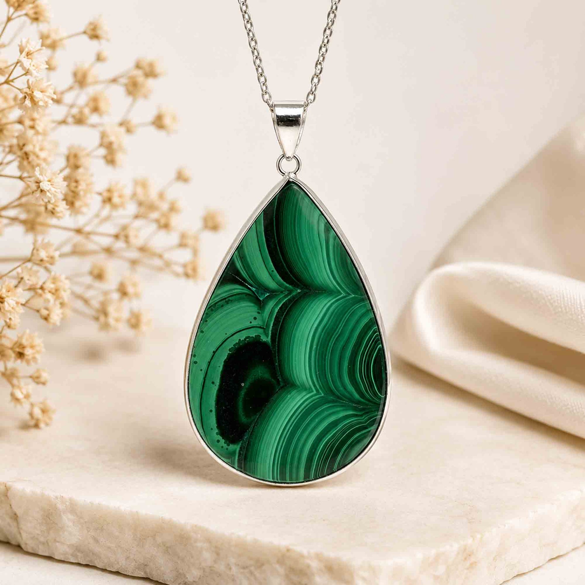 Malachite Teardrop Pendant with Stainless Steel - Gem Avenue Retail