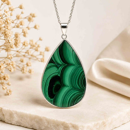 Malachite Teardrop Pendant with Stainless Steel - Gem Avenue Retail