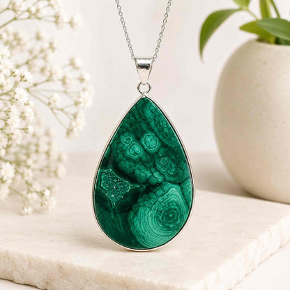 Malachite Teardrop Pendant with Stainless Steel - Gem Avenue Retail