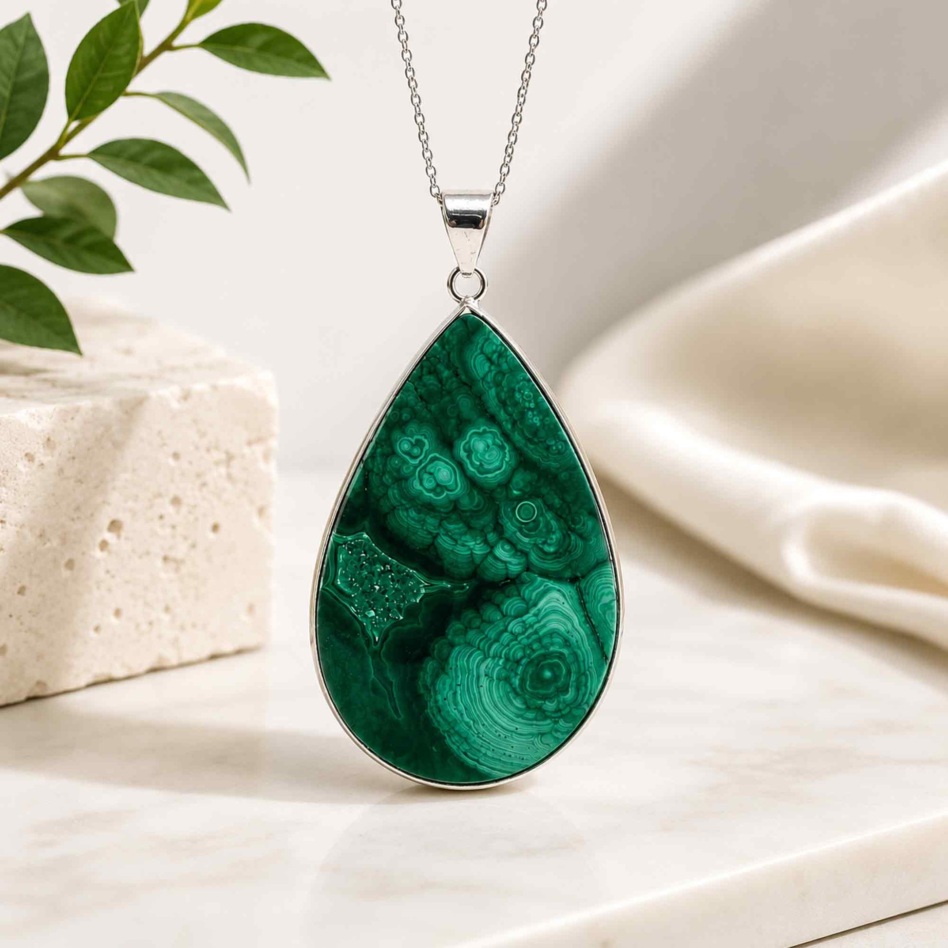 Malachite Teardrop Pendant with Stainless Steel - Gem Avenue Retail