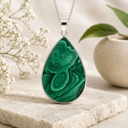 Malachite Teardrop Pendant with Stainless Steel - Gem Avenue Retail