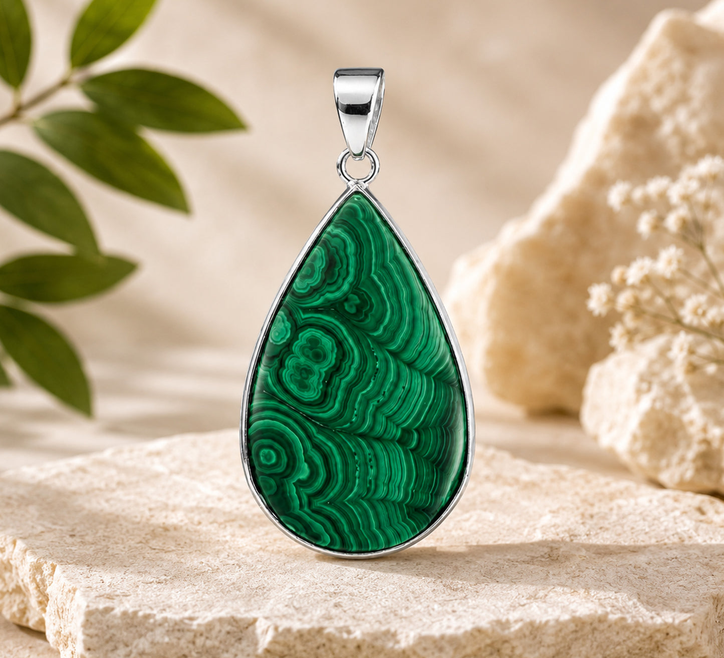 Malachite Teardrop Pendant with Stainless Steel - Gem Avenue Retail