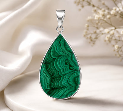 Malachite Teardrop Pendant with Stainless Steel - Gem Avenue Retail