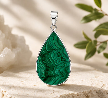 Malachite Teardrop Pendant with Stainless Steel - Gem Avenue Retail