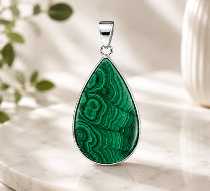 Malachite Teardrop Pendant with Stainless Steel - Gem Avenue Retail