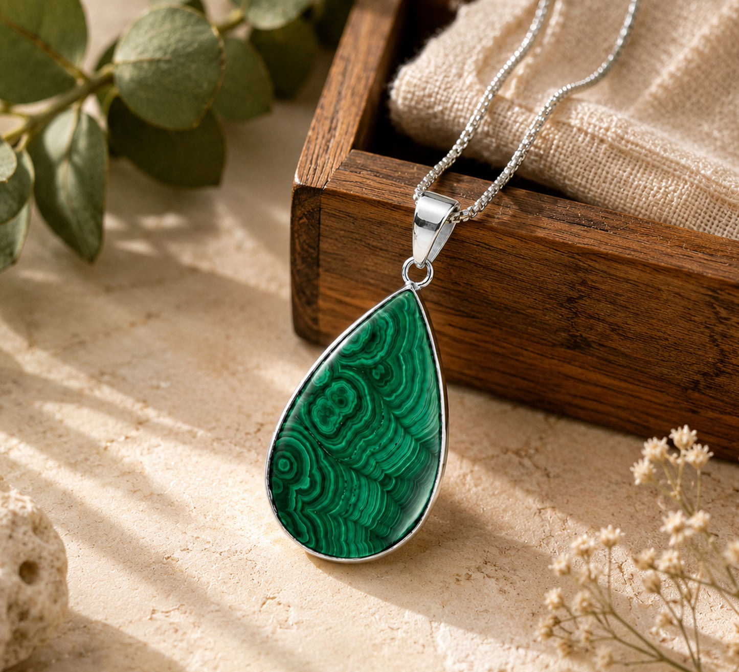Malachite Teardrop Pendant with Stainless Steel - Gem Avenue Retail
