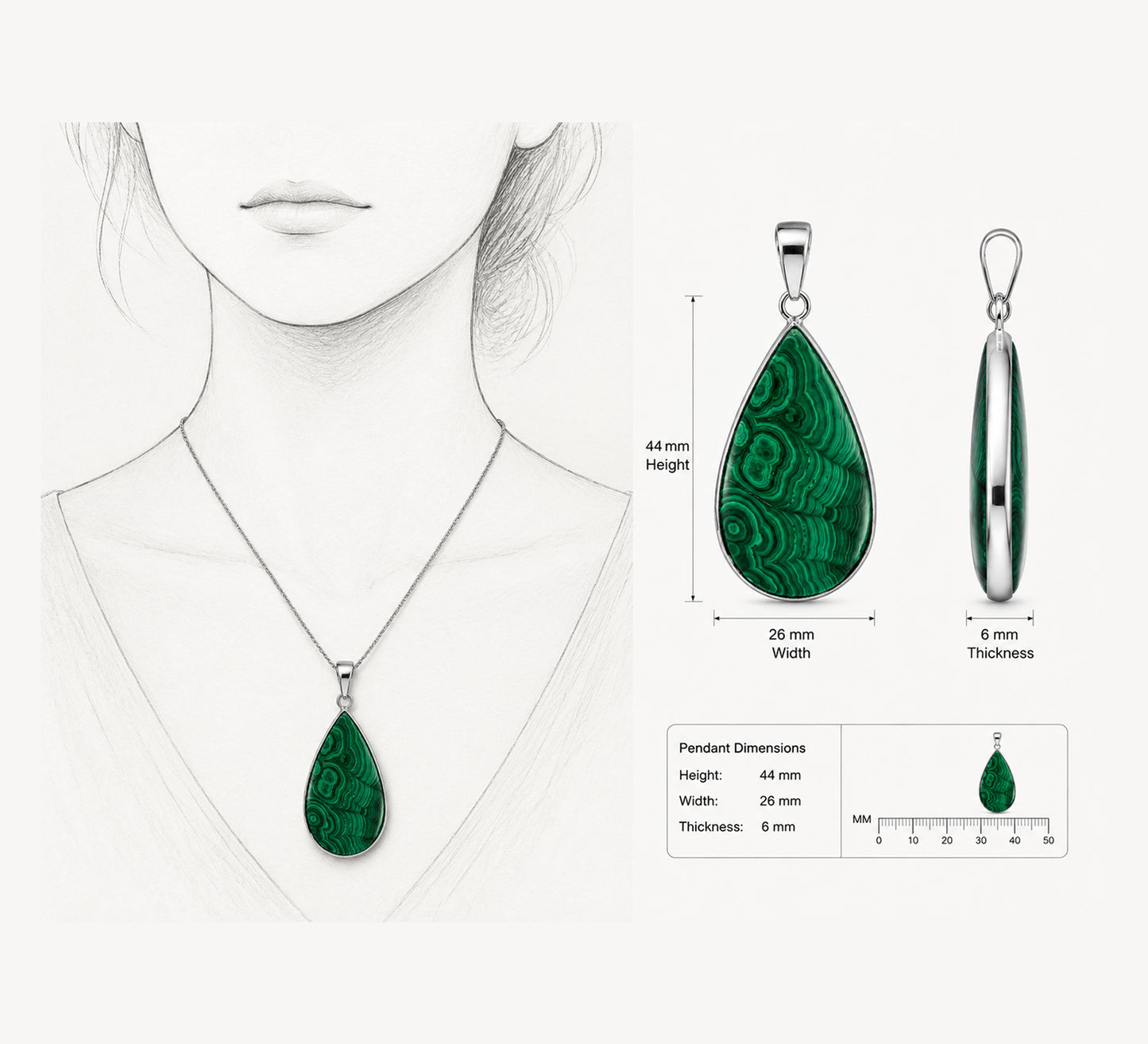 Malachite Teardrop Pendant with Stainless Steel - Gem Avenue Retail