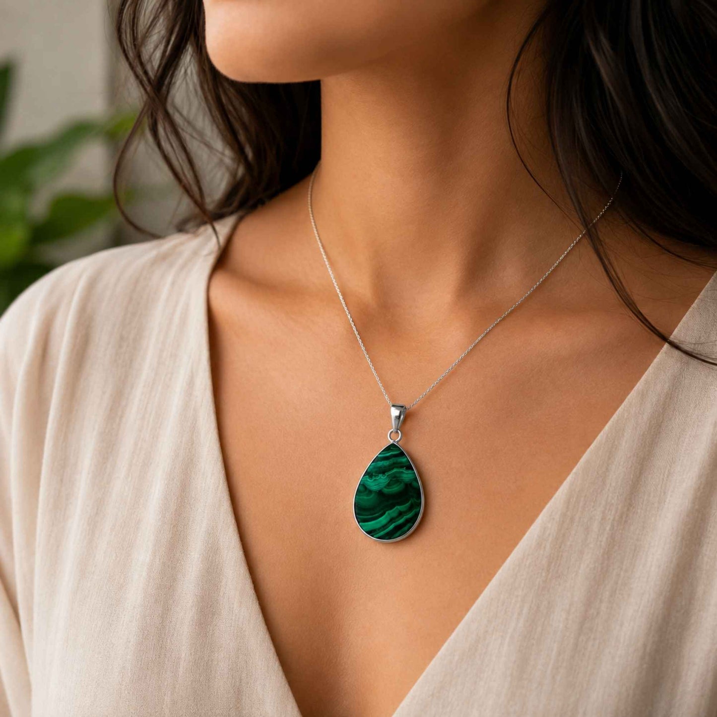 Malachite Teardrop Pendant with Stainless Steel- Gem Avenue Retail