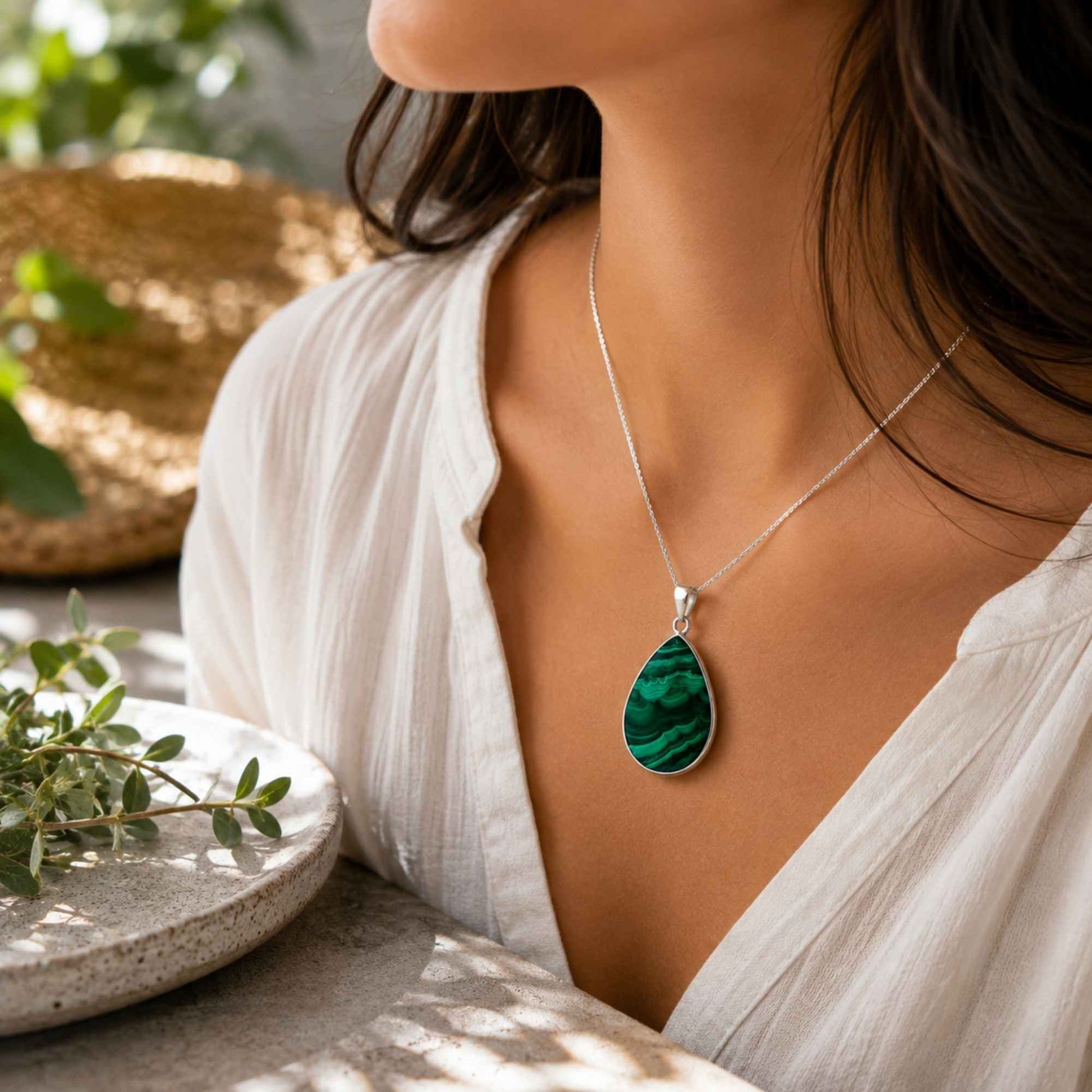 Malachite Teardrop Pendant with Stainless Steel- Gem Avenue Retail