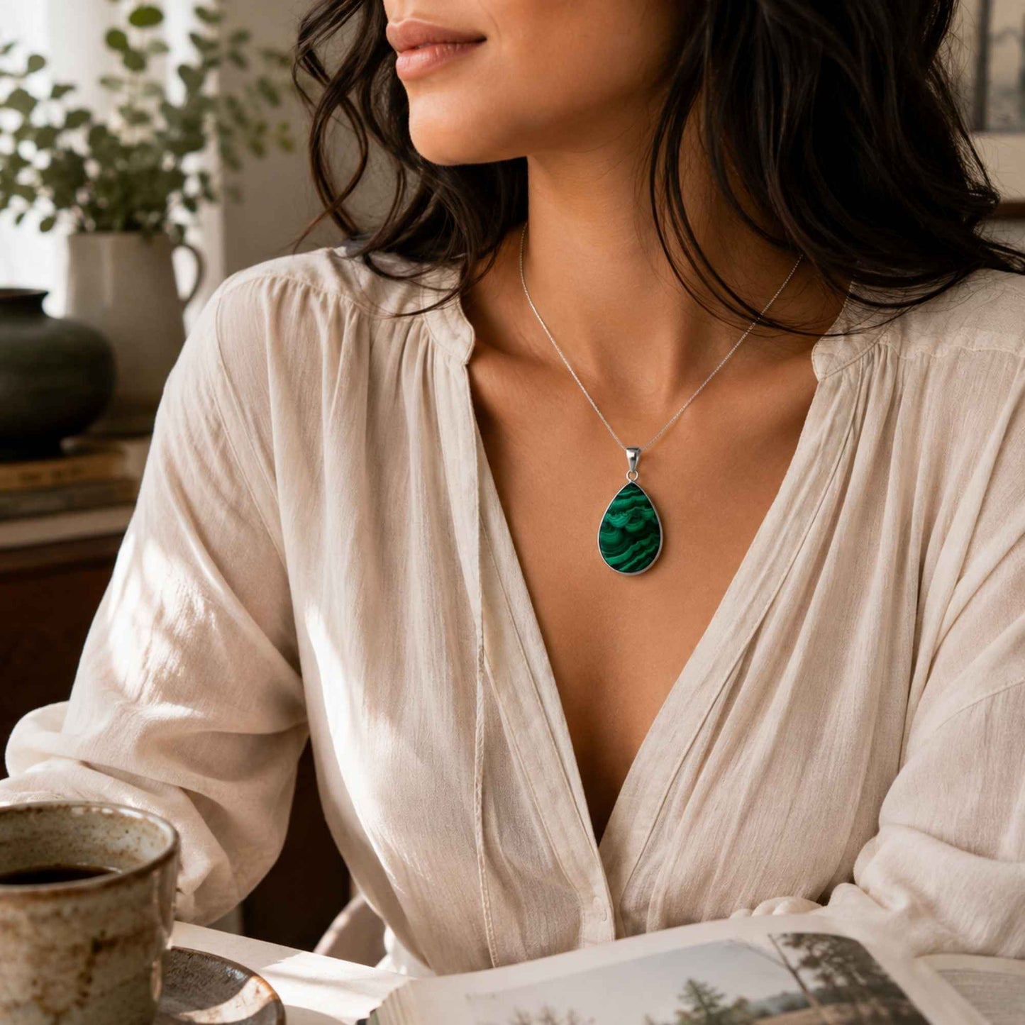 Malachite Teardrop Pendant with Stainless Steel- Gem Avenue Retail