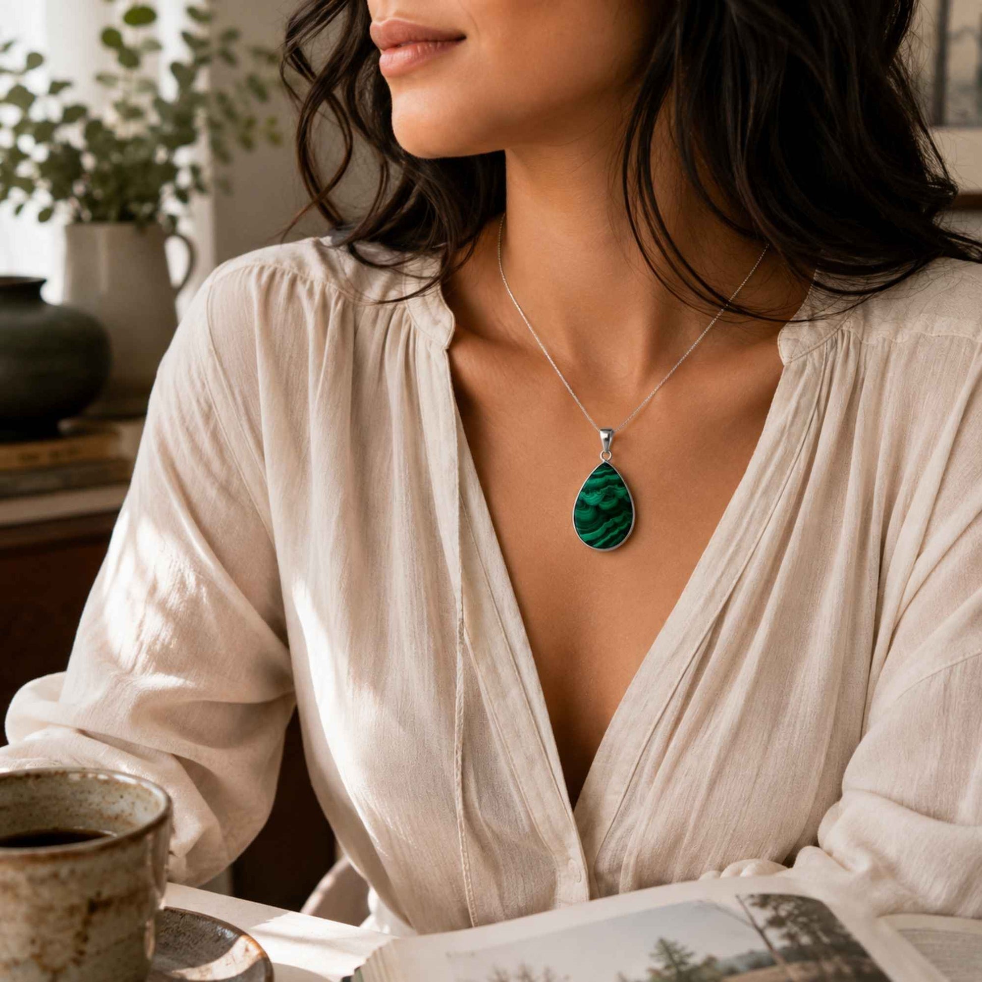 Malachite Teardrop Pendant with Stainless Steel- Gem Avenue Retail