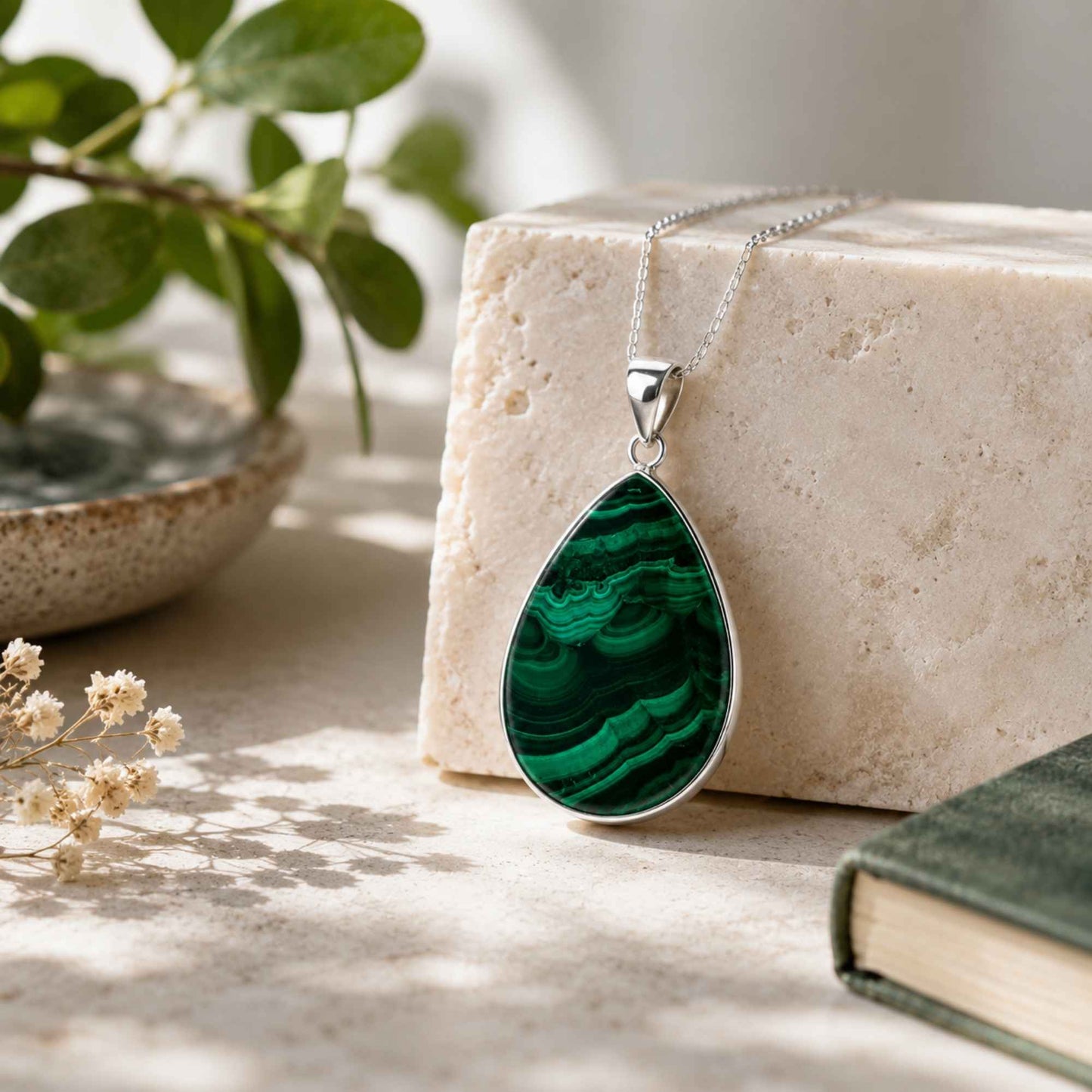 Malachite Teardrop Pendant with Stainless Steel- Gem Avenue Retail