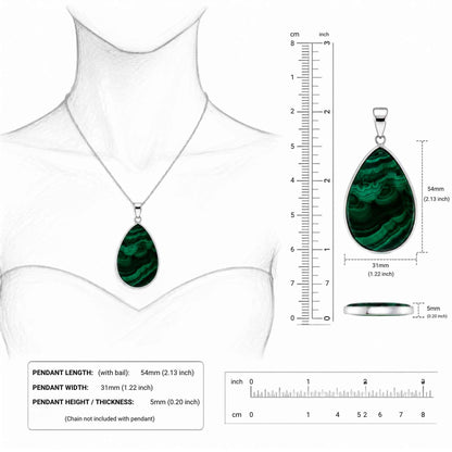 Malachite Teardrop Pendant with Stainless Steel- Gem Avenue Retail