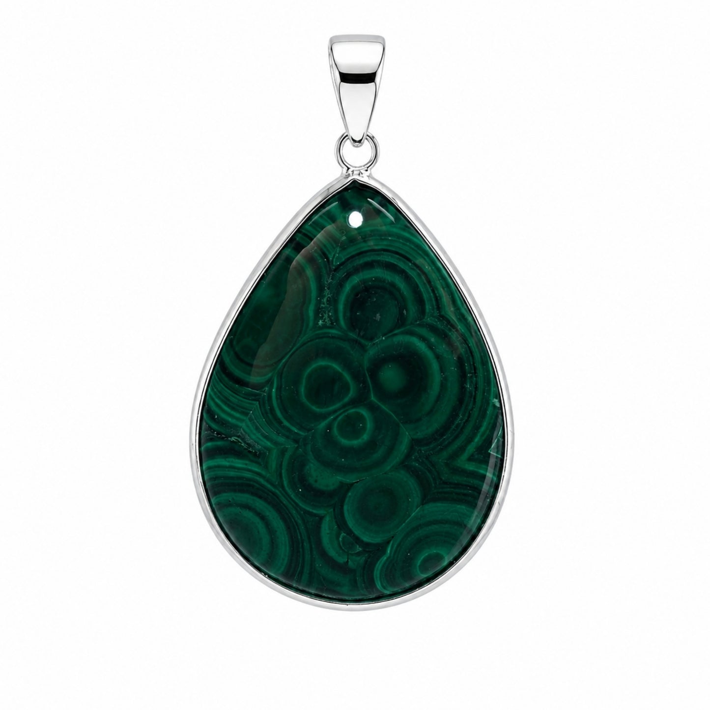 Malachite Teardrop Pendant – Stainless Steel- Gem Avenue Retail