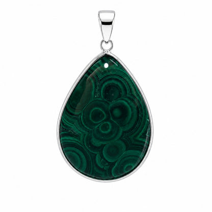 Malachite Teardrop Pendant – Stainless Steel- Gem Avenue Retail