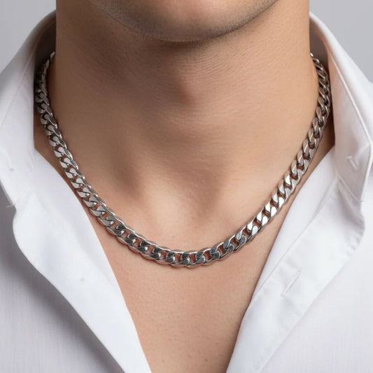 Men’s Stainless Steel 8mm Curb Cuban Chain Necklace Durable Silver Tone Cuban Link Chain for Men, Hip Hop & Everyday Wear