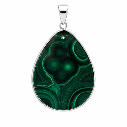 Malachite Teardrop Pendant – Stainless Steel- Gem Avenue Retail