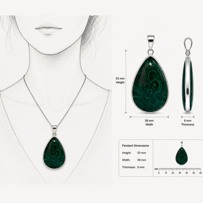 Malachite Teardrop Pendant – Stainless Steel- Gem Avenue Retail