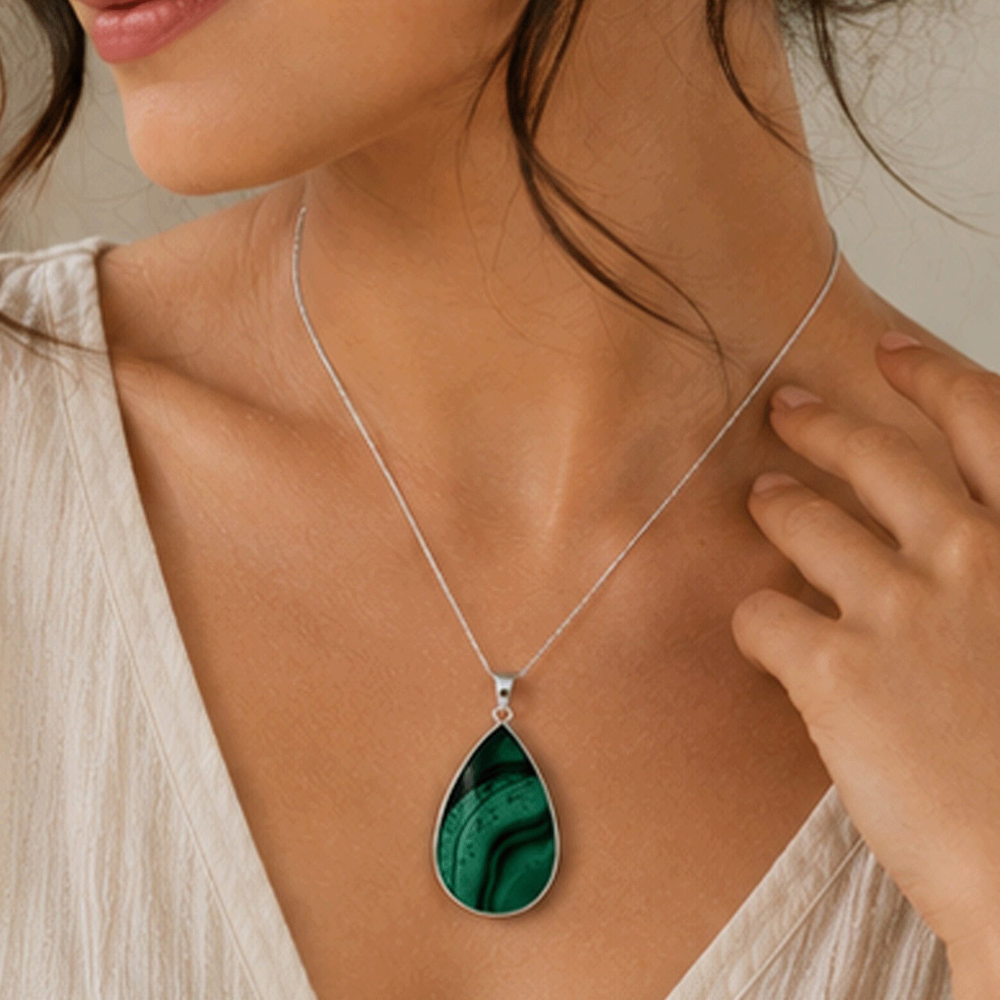 Malachite Pendant Necklace Stainless Steel - Gem Avenue Retail