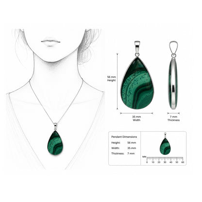 Malachite Pendant Necklace Stainless Steel - Gem Avenue Retail