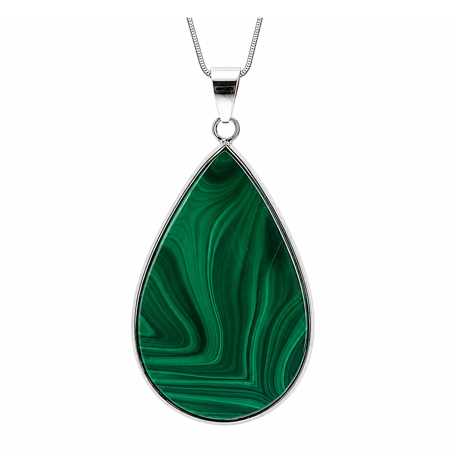 Malachite Teardrop Pendant Necklace Stainless Steel - Gem Avenue Retail