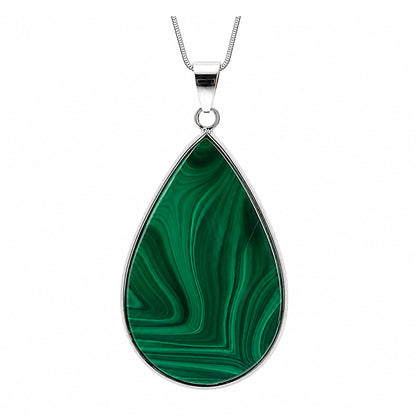 Malachite Teardrop Pendant Necklace Stainless Steel - Gem Avenue Retail