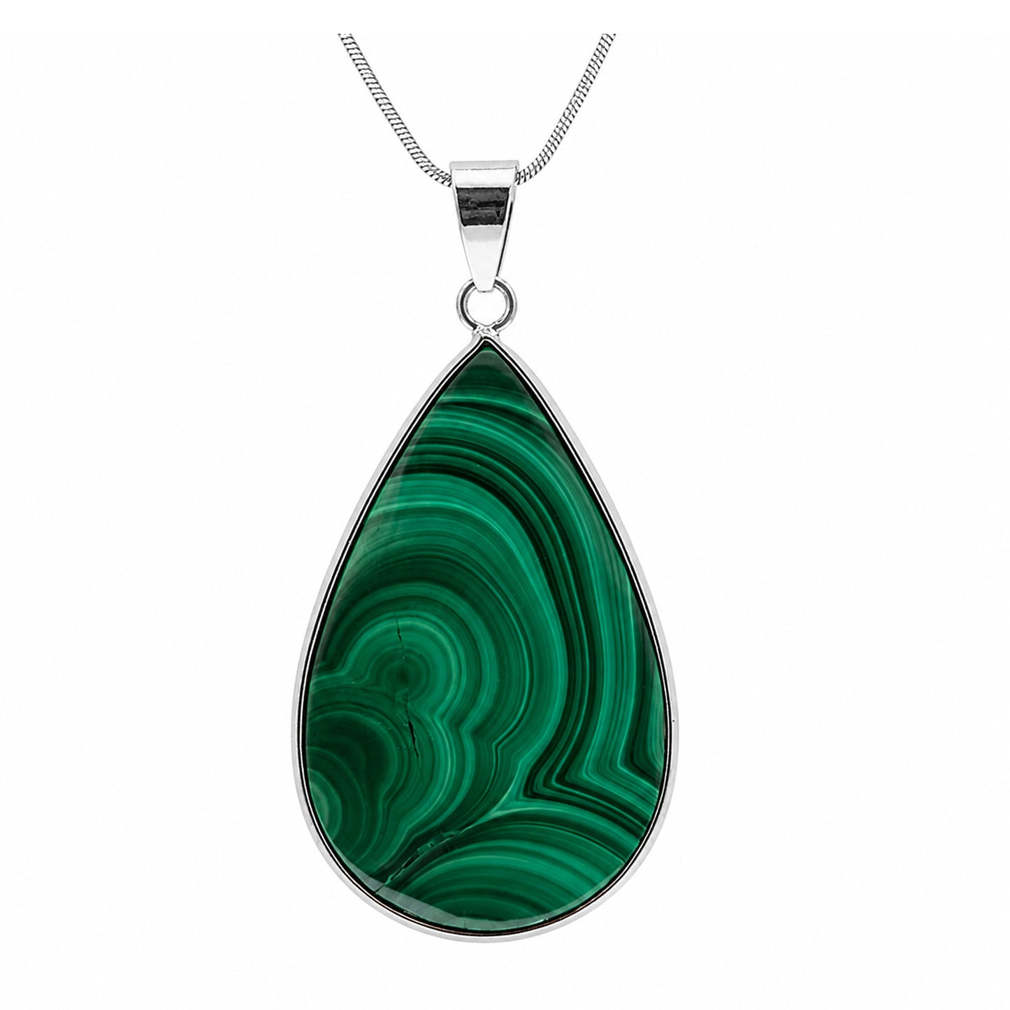 Malachite Teardrop Pendant Necklace Stainless Steel - Gem Avenue Retail