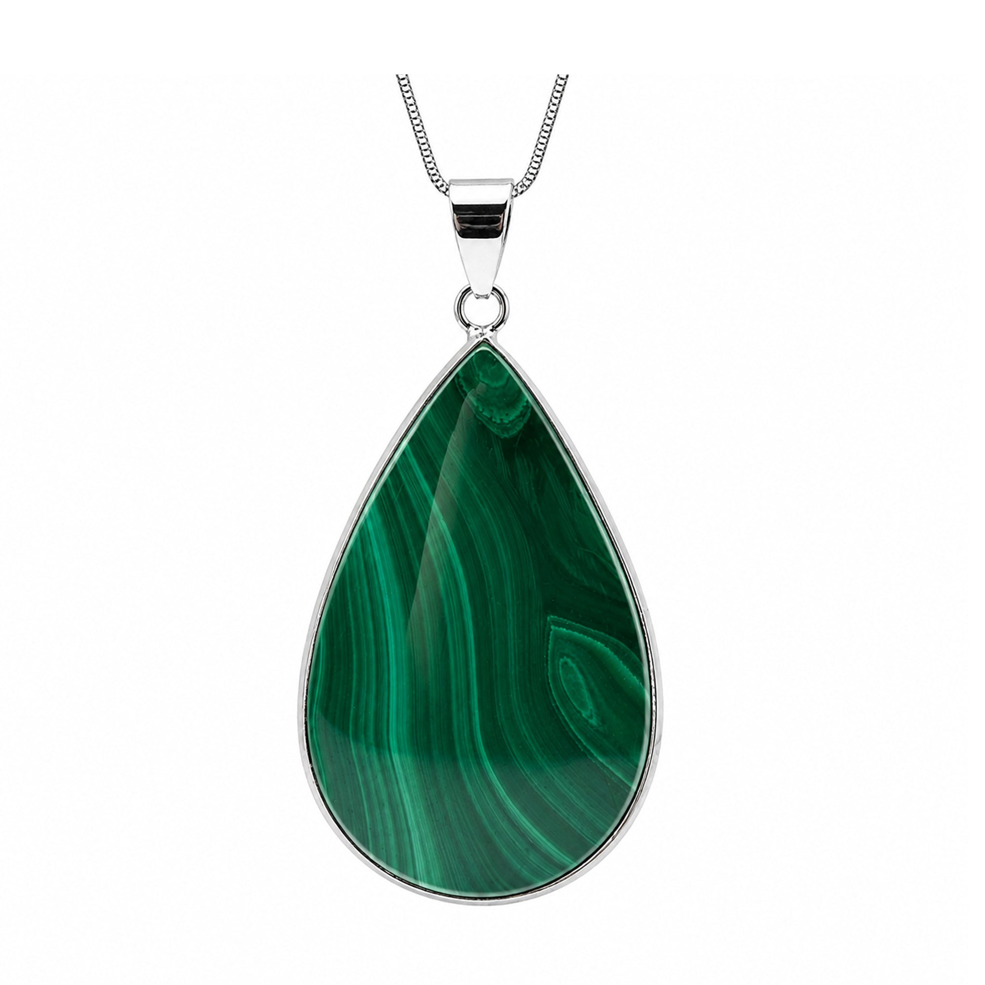 Malachite Teardrop Pendant Stainless Steel Green Gemstone -Gem Avenue Retail