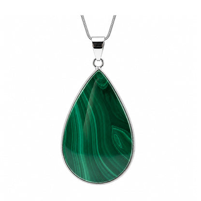 Malachite Teardrop Pendant Stainless Steel Green Gemstone -Gem Avenue Retail