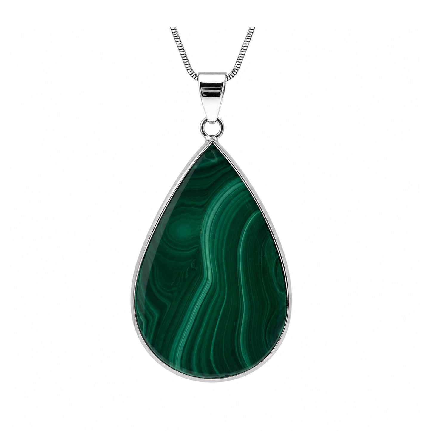 Malachite Teardrop Pendant Stainless Steel Green Gemstone -Gem Avenue Retail