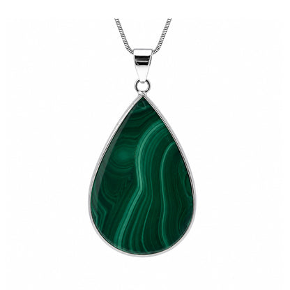 Malachite Teardrop Pendant Stainless Steel Green Gemstone -Gem Avenue Retail