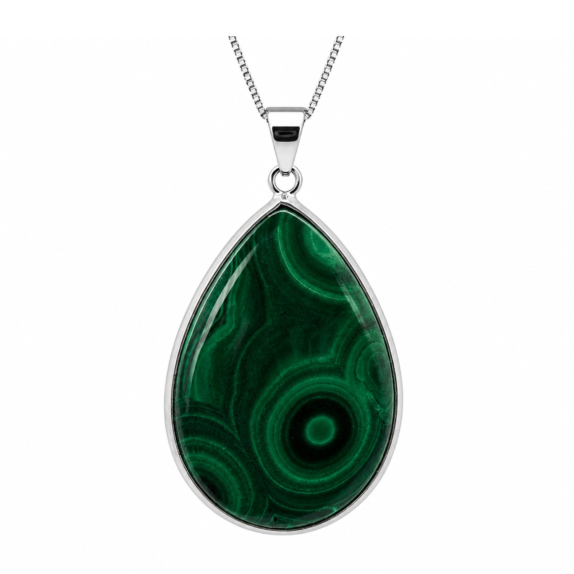 Malachite Pendant Necklace Teardrop Green Gemstone Stainless Steel - Gem Avenue
