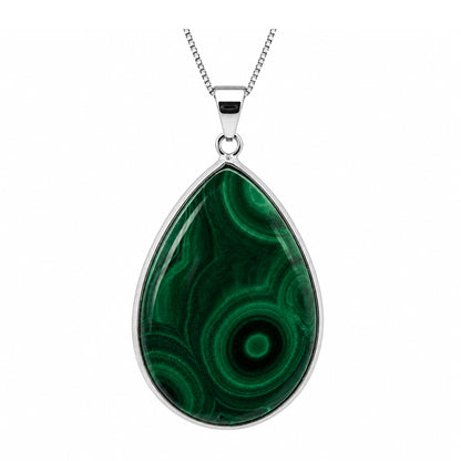 Malachite Pendant Necklace Teardrop Green Gemstone Stainless Steel - Gem Avenue