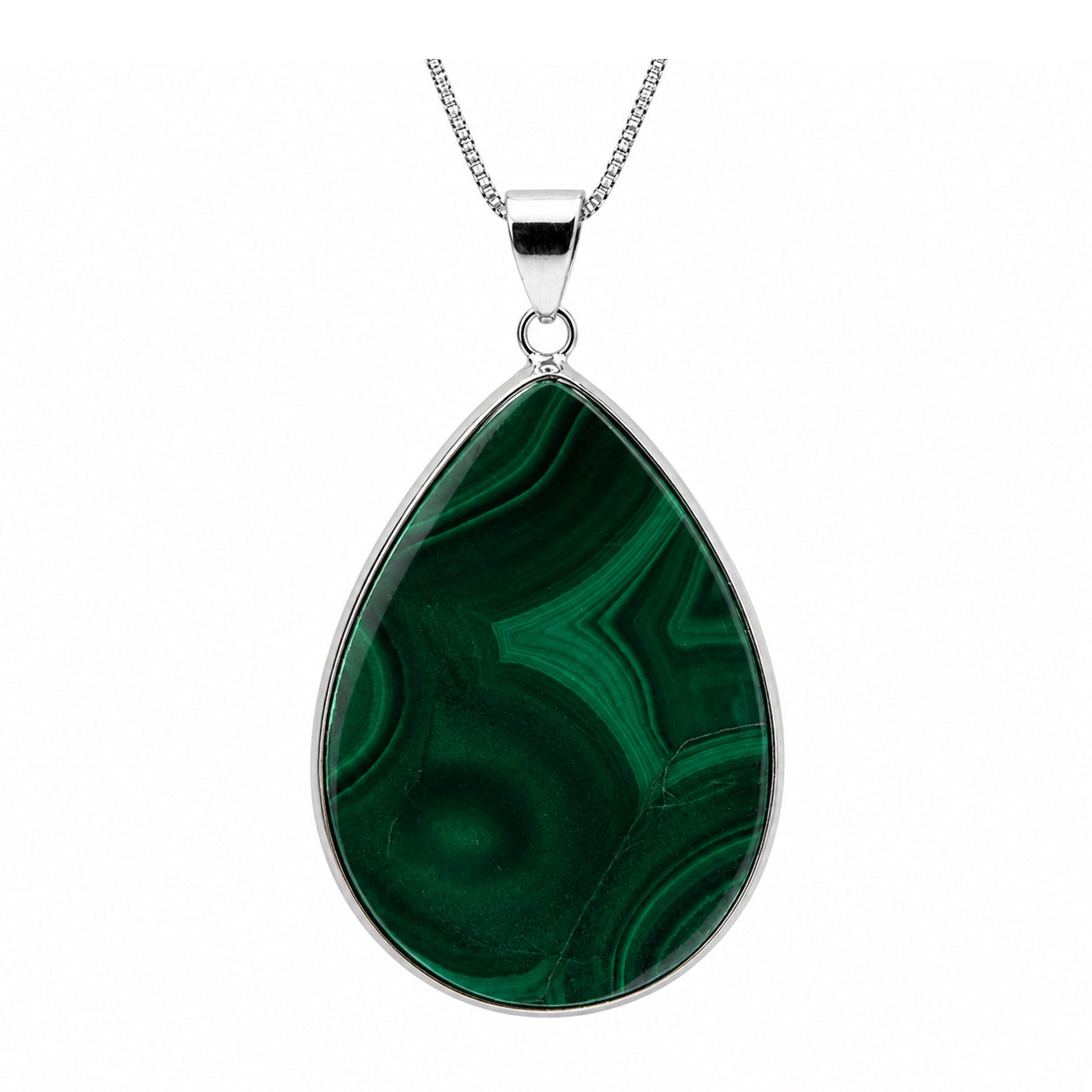 Malachite Pendant Necklace Teardrop Green Gemstone Stainless Steel - Gem Avenue